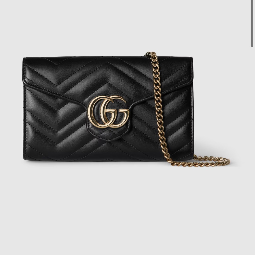 Gucci Black Leather Wallet with Gold Chain